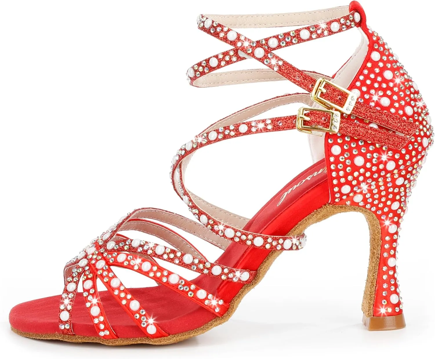 205-31 Women's Crystal Rhinestone Strappy High Heel Latin Dance Shoes Elegant Open Toe Buckle Design Ballroom Dancing Shoes