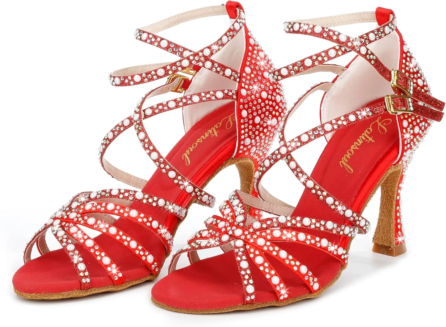 205-31 Women's Crystal Rhinestone Strappy High Heel Latin Dance Shoes Elegant Open Toe Buckle Design Ballroom Dancing Shoes