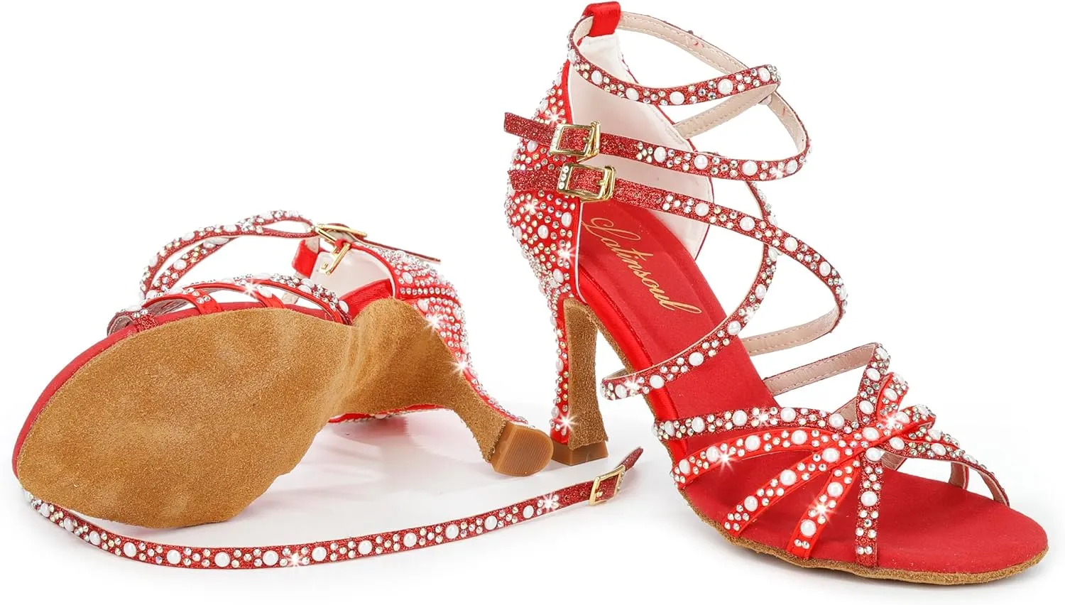 205-31 Women's Crystal Rhinestone Strappy High Heel Latin Dance Shoes Elegant Open Toe Buckle Design Ballroom Dancing Shoes