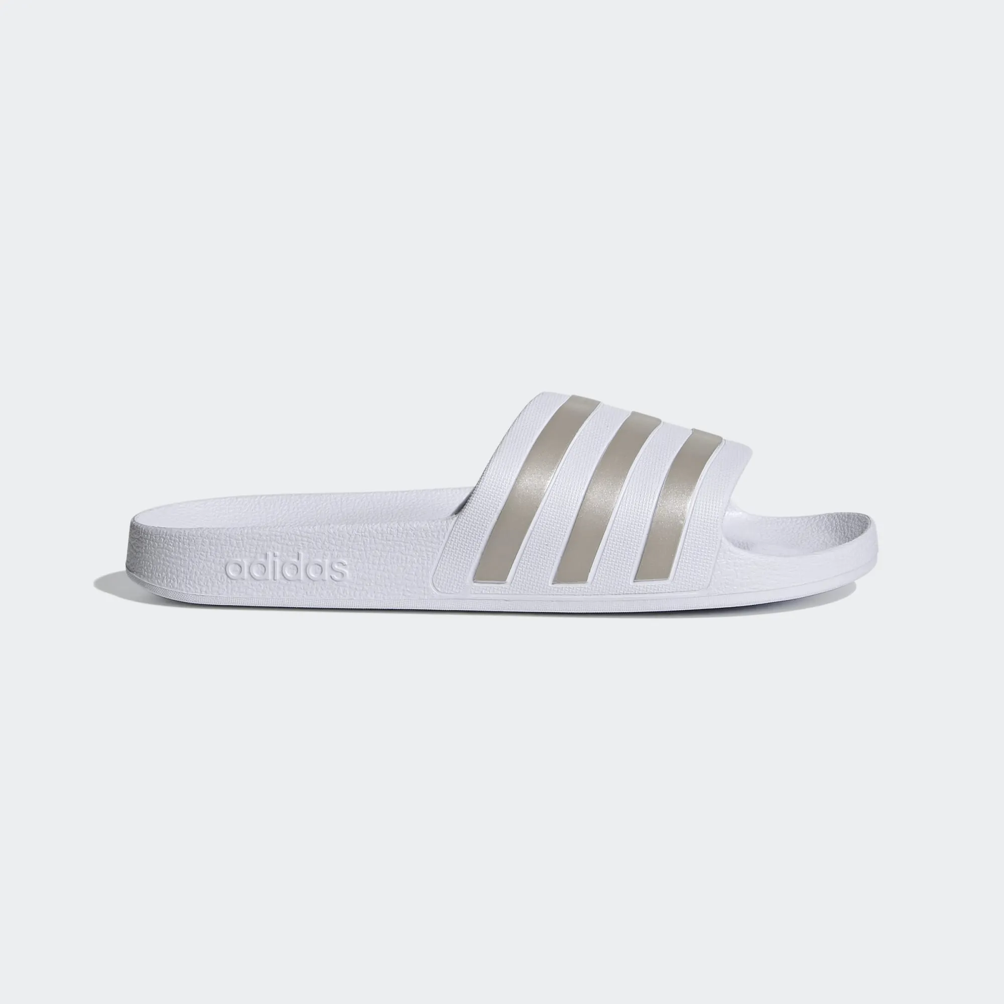 Adidas Adilette Aqua Stripe "Platinum" Slides (Cloud White/Platinum Metallic)(EF1730)