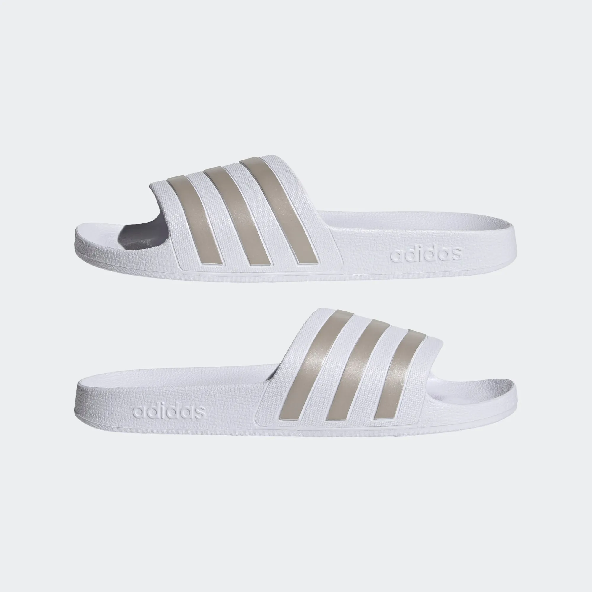 Adidas Adilette Aqua Stripe "Platinum" Slides (Cloud White/Platinum Metallic)(EF1730)