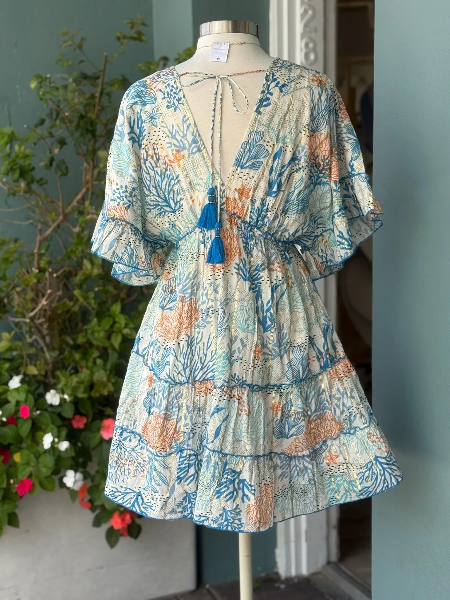Amanda Short Dress in Blue Corals