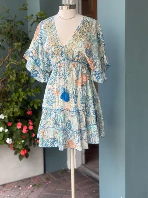 Amanda Short Dress in Blue Corals