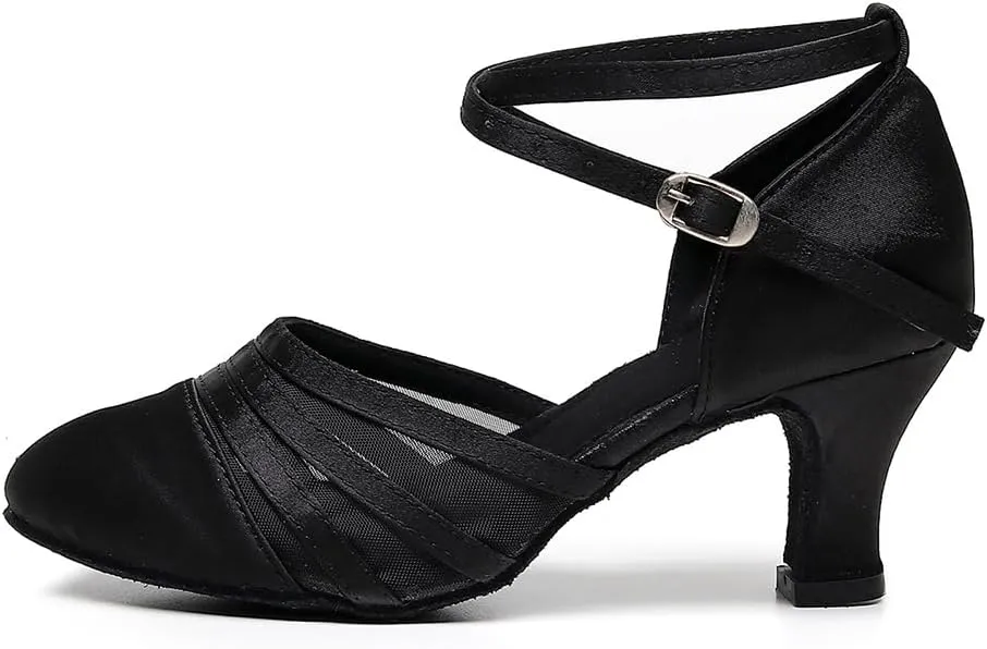AOQUNFS Women's Ballroom Dance Shoes Satin Closed Toe Latin Salsa Performance Dance Shoes