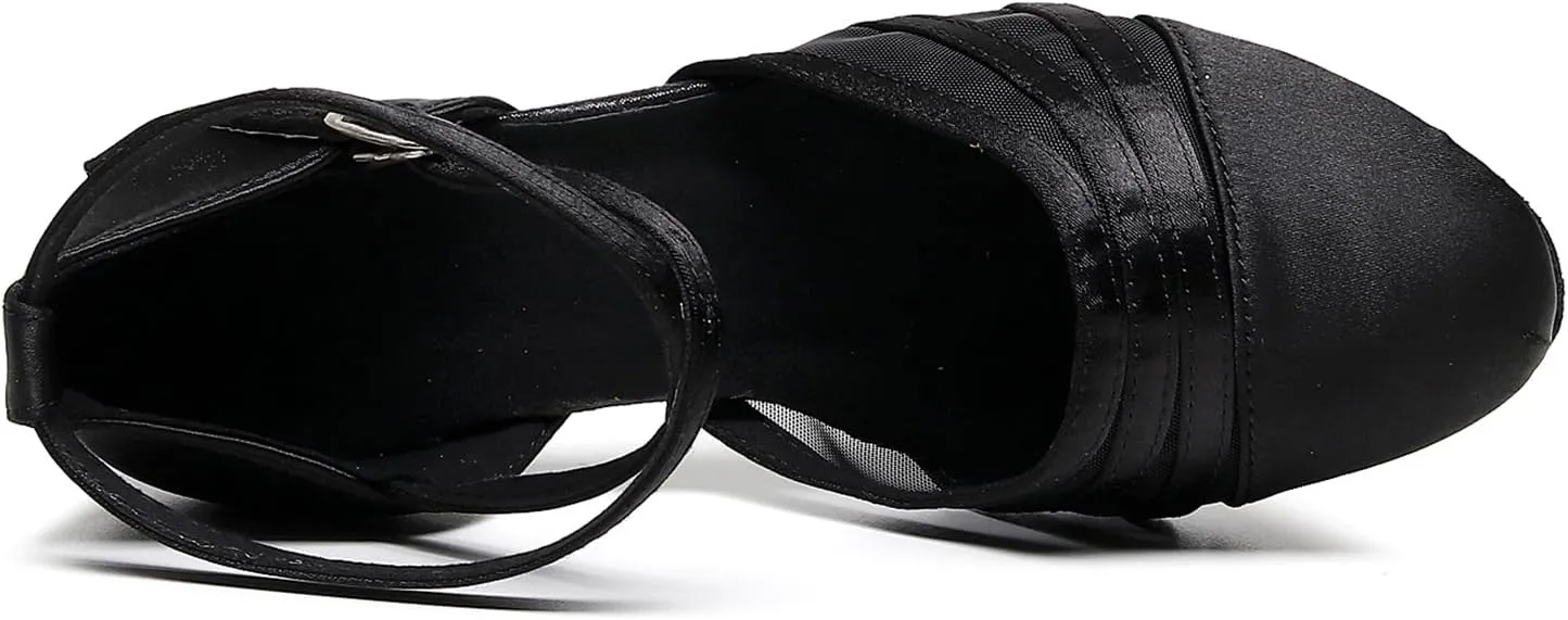 AOQUNFS Women's Ballroom Dance Shoes Satin Closed Toe Latin Salsa Performance Dance Shoes