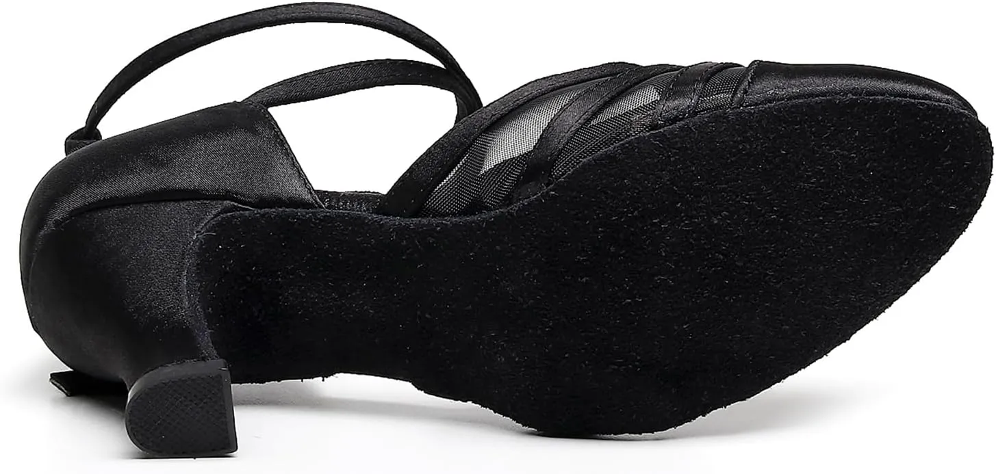 AOQUNFS Women's Ballroom Dance Shoes Satin Closed Toe Latin Salsa Performance Dance Shoes