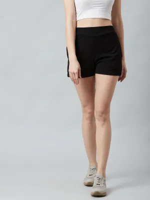 Athena Women Black Solid Regular Fit Shorts