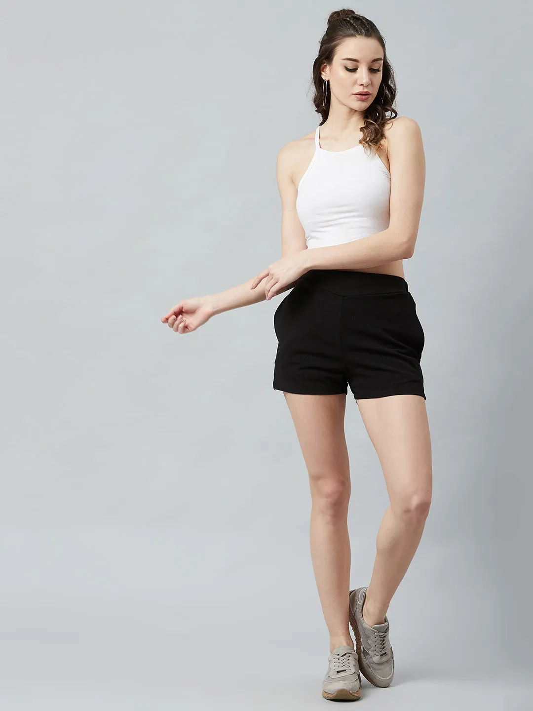 Athena Women Black Solid Regular Fit Shorts