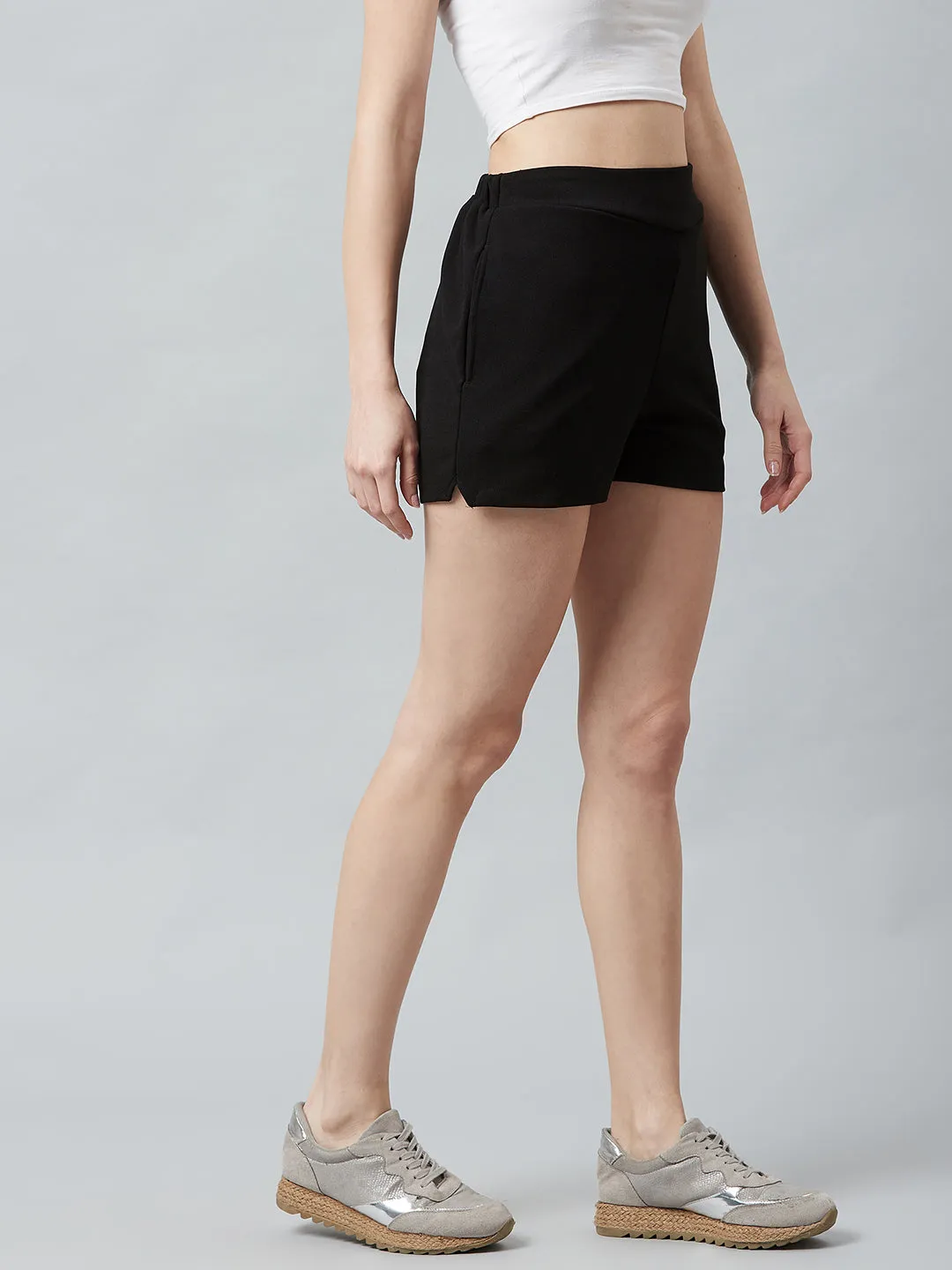 Athena Women Black Solid Regular Fit Shorts