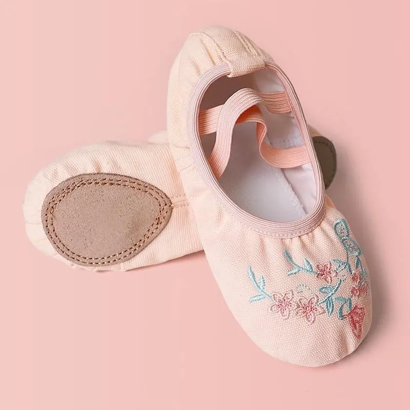 Ballet Shoes Girls Ballet Shoes Embroider Kids Dance Slippers Split Sole Gymnastics Dancing Shoes Pink Classical Dancing Shoes Dance Shoes(Pink-1,35)