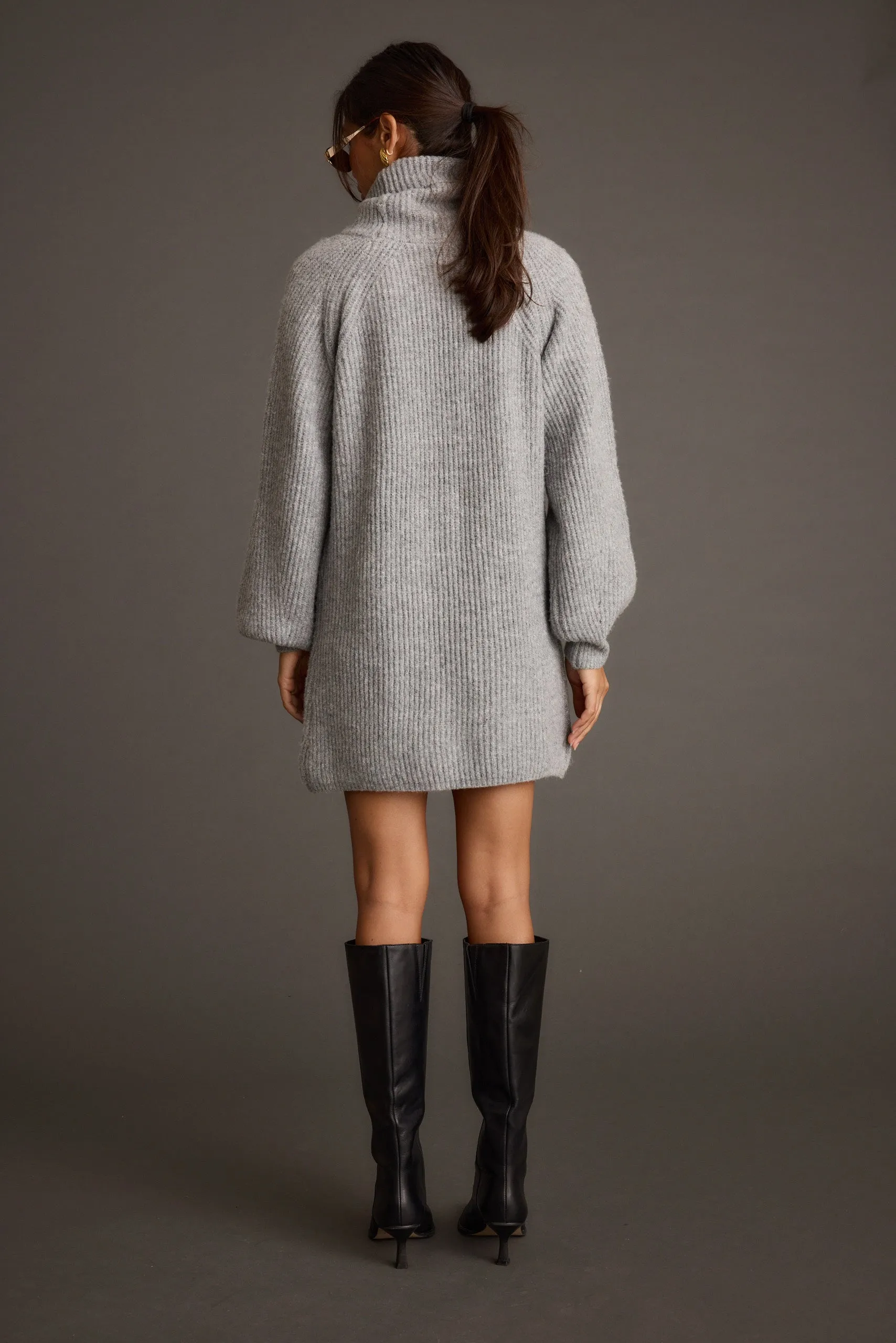 Beau Heather Grey Turtleneck Sweater Mini Dress