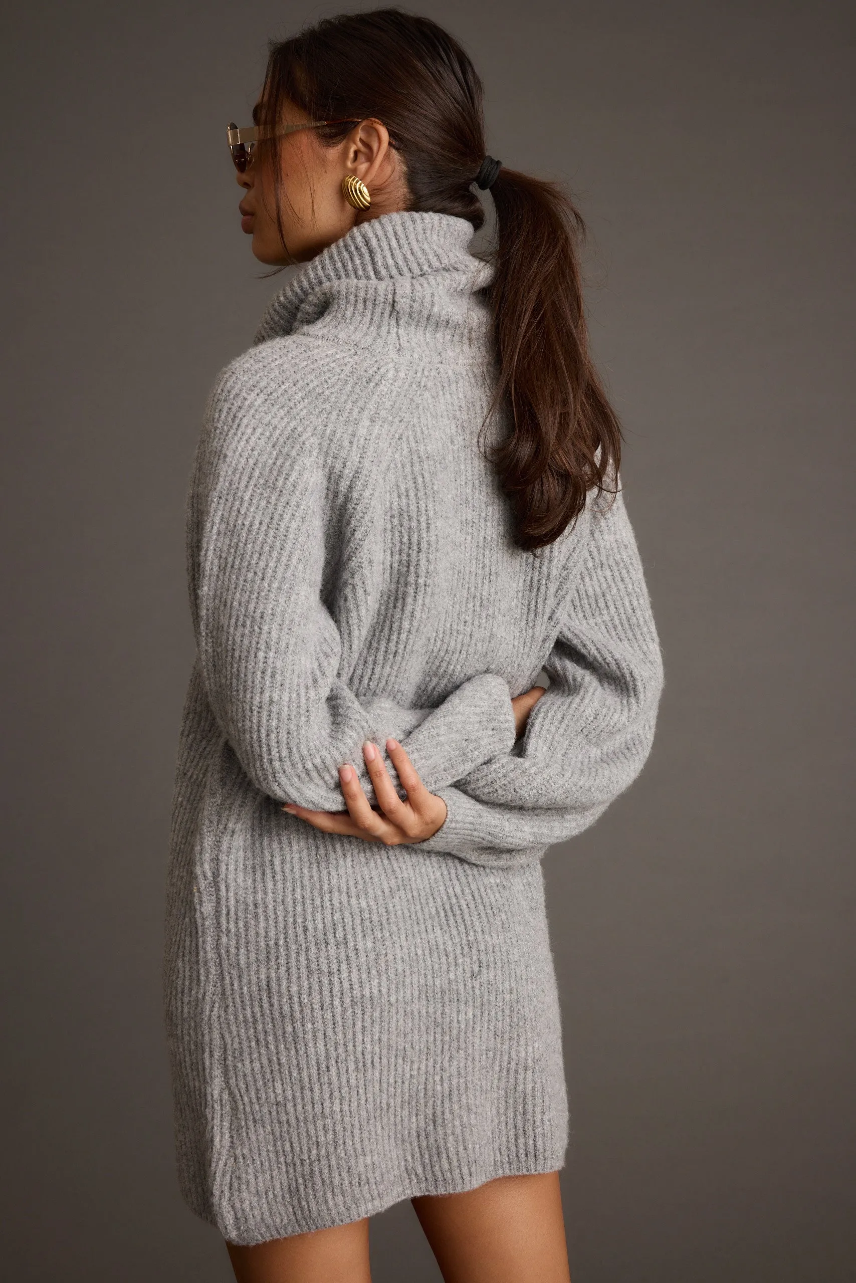 Beau Heather Grey Turtleneck Sweater Mini Dress