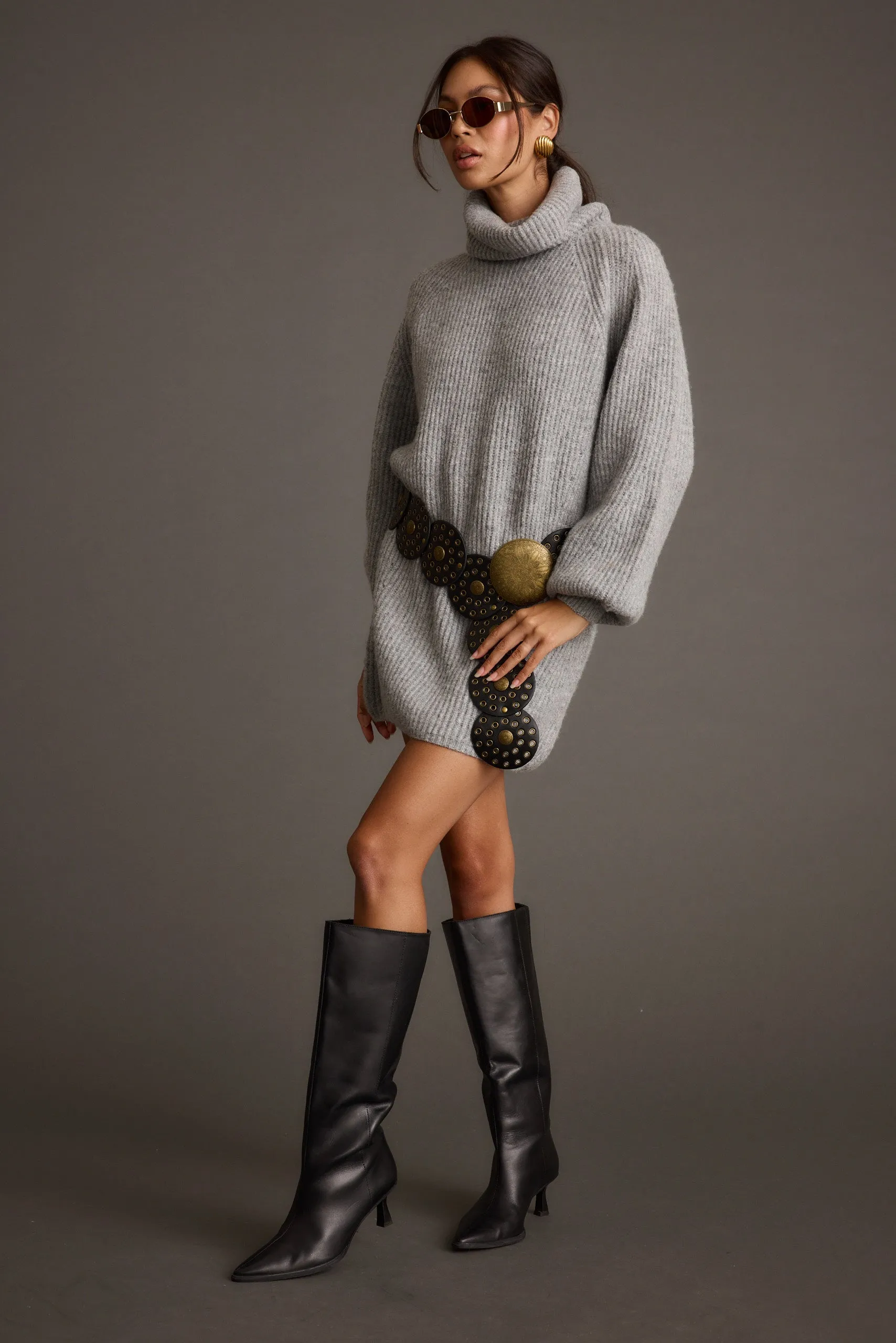 Beau Heather Grey Turtleneck Sweater Mini Dress