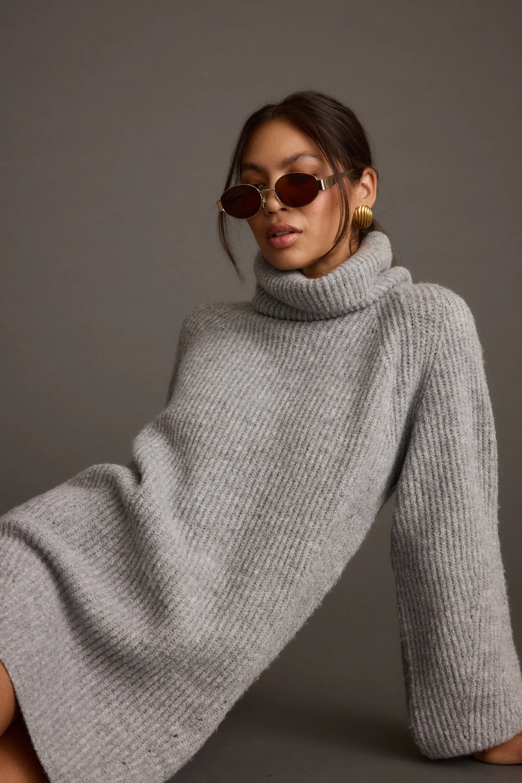 Beau Heather Grey Turtleneck Sweater Mini Dress