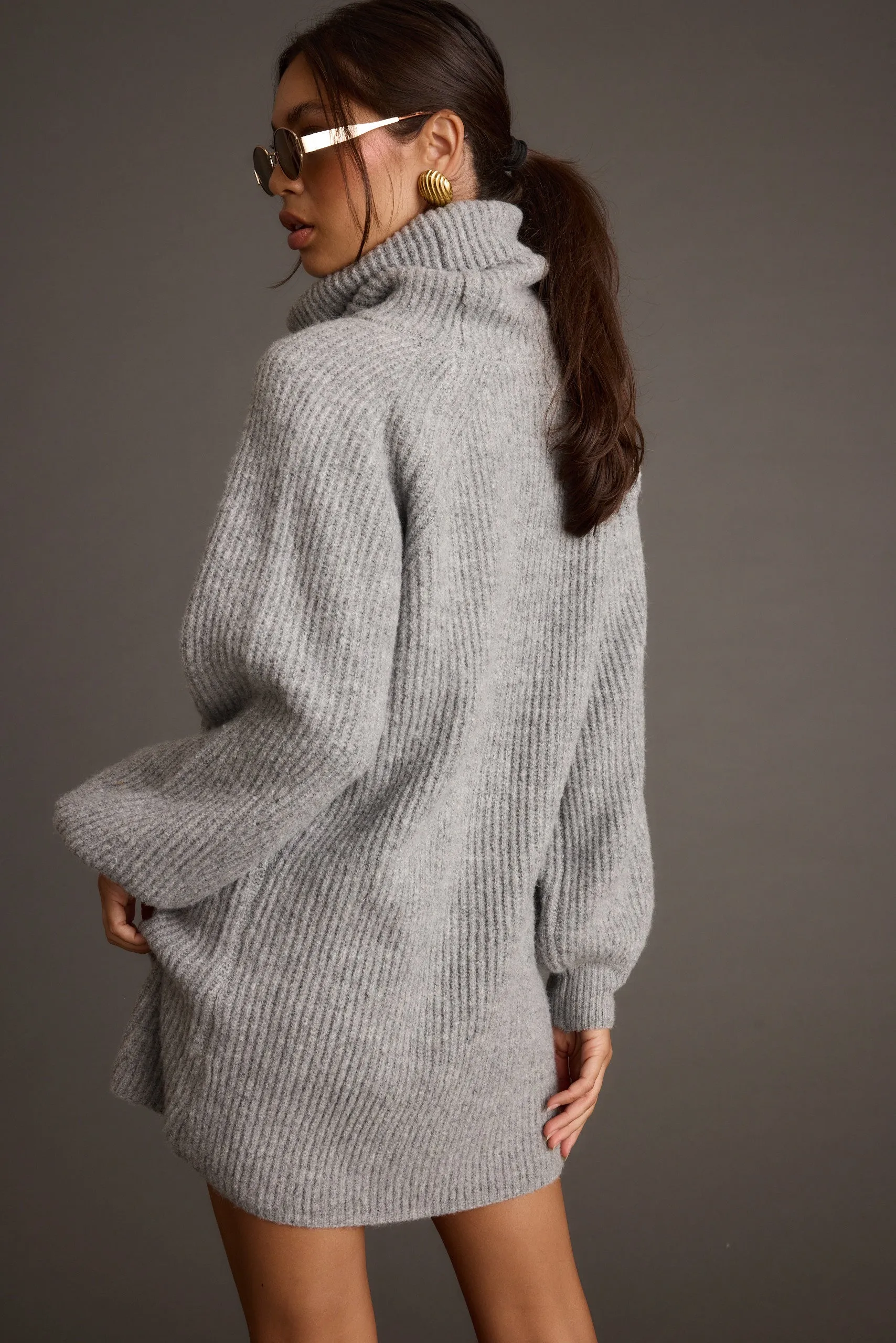 Beau Heather Grey Turtleneck Sweater Mini Dress