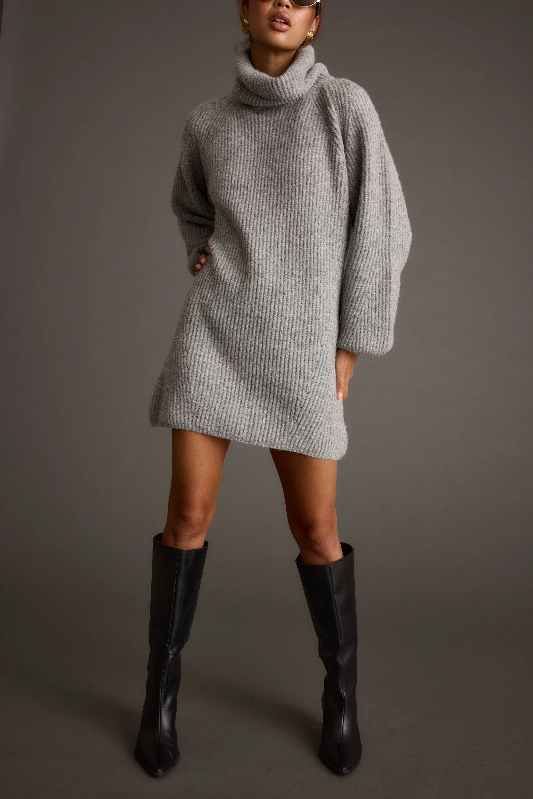 Beau Heather Grey Turtleneck Sweater Mini Dress