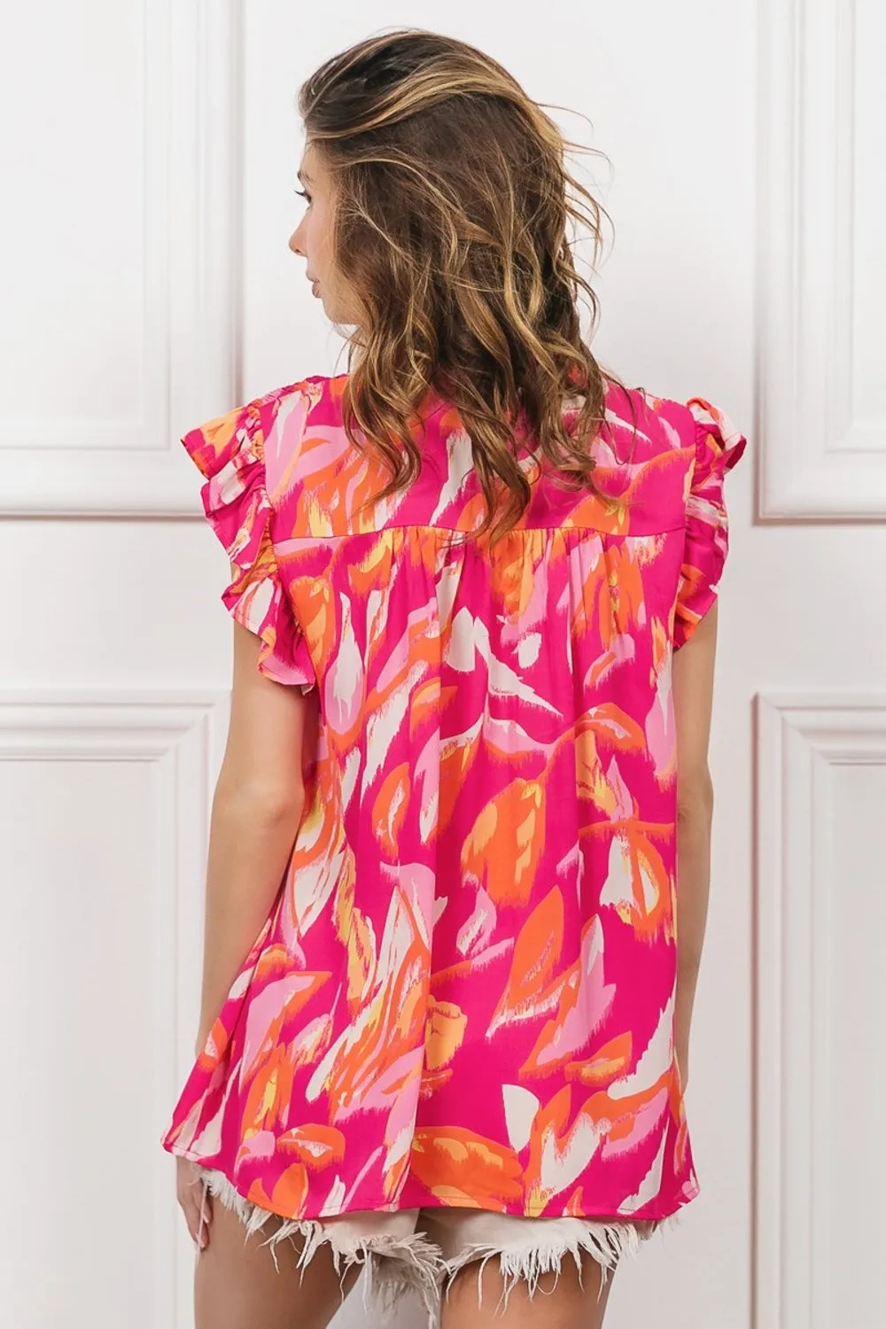 BiBi Smocked Yoke Ruffled Floral Top**