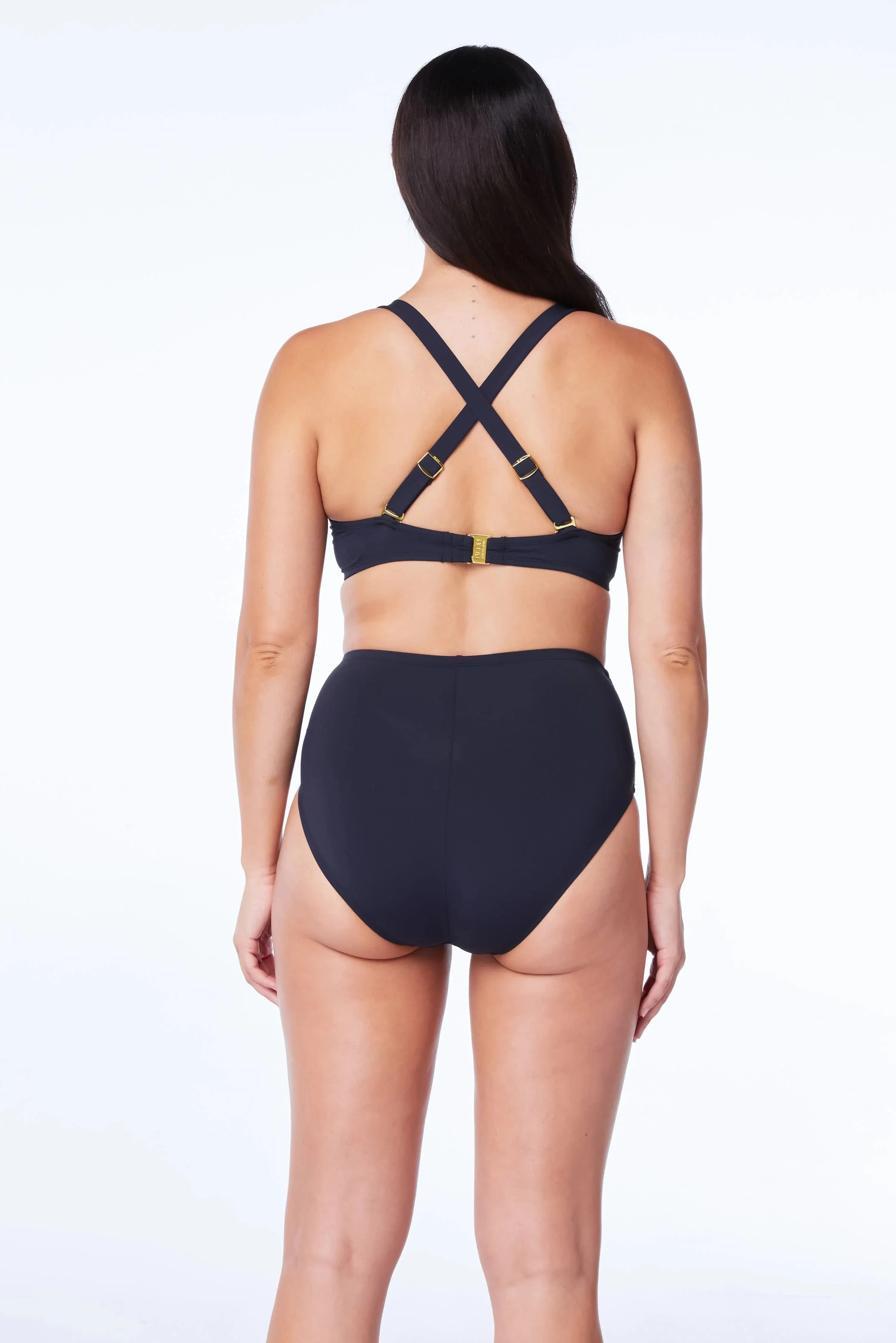 Bleu Rod Beattie Kore Shirred Fold Over High Waist Bikini Bottom Black