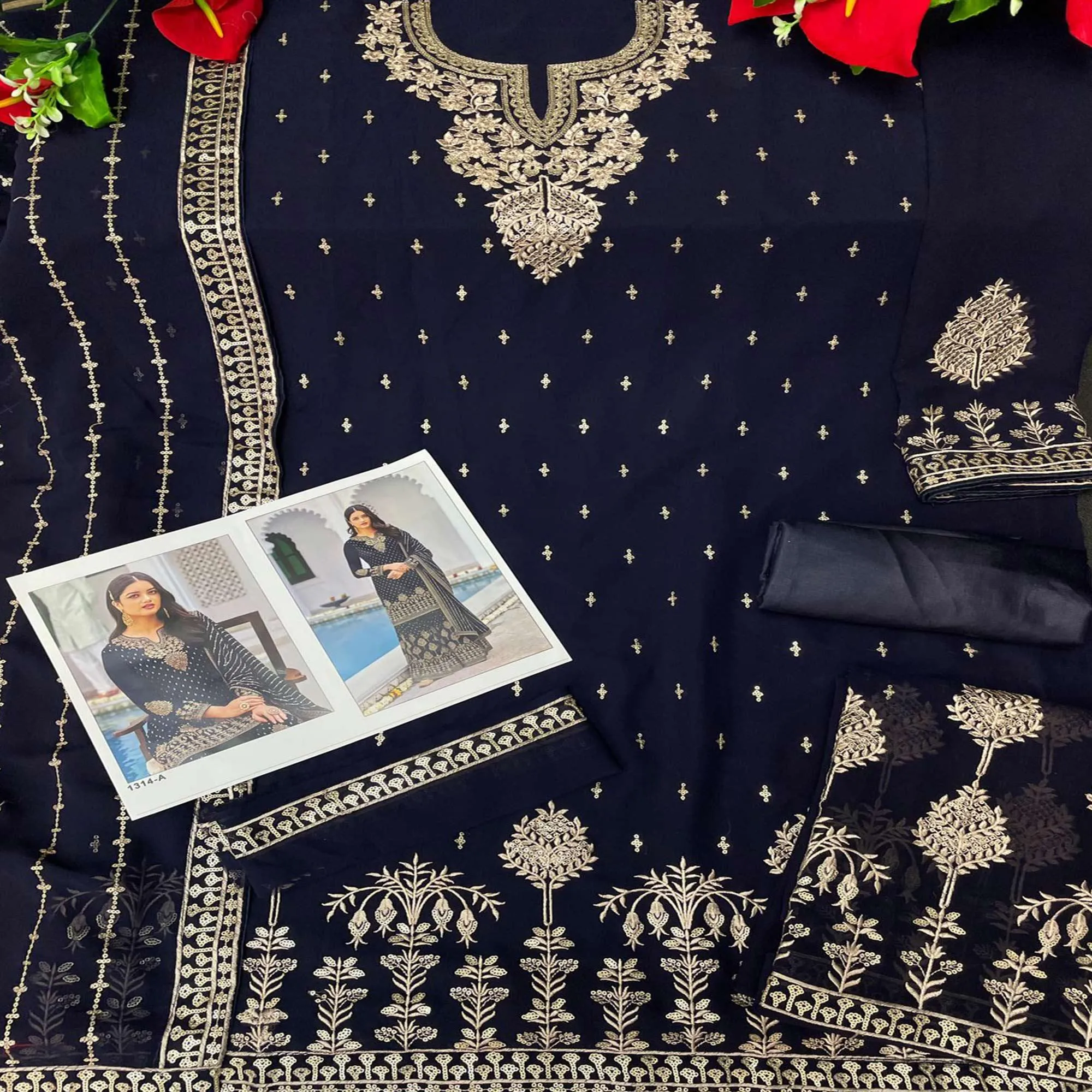 Blue Partywear Embroidery With Sequins Heavy Faux Georgette Salwar Suit