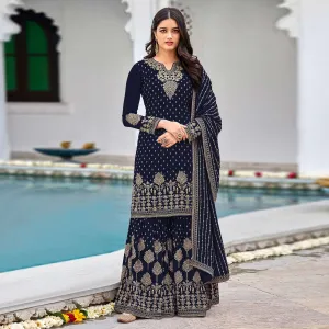 Blue Partywear Embroidery With Sequins Heavy Faux Georgette Salwar Suit