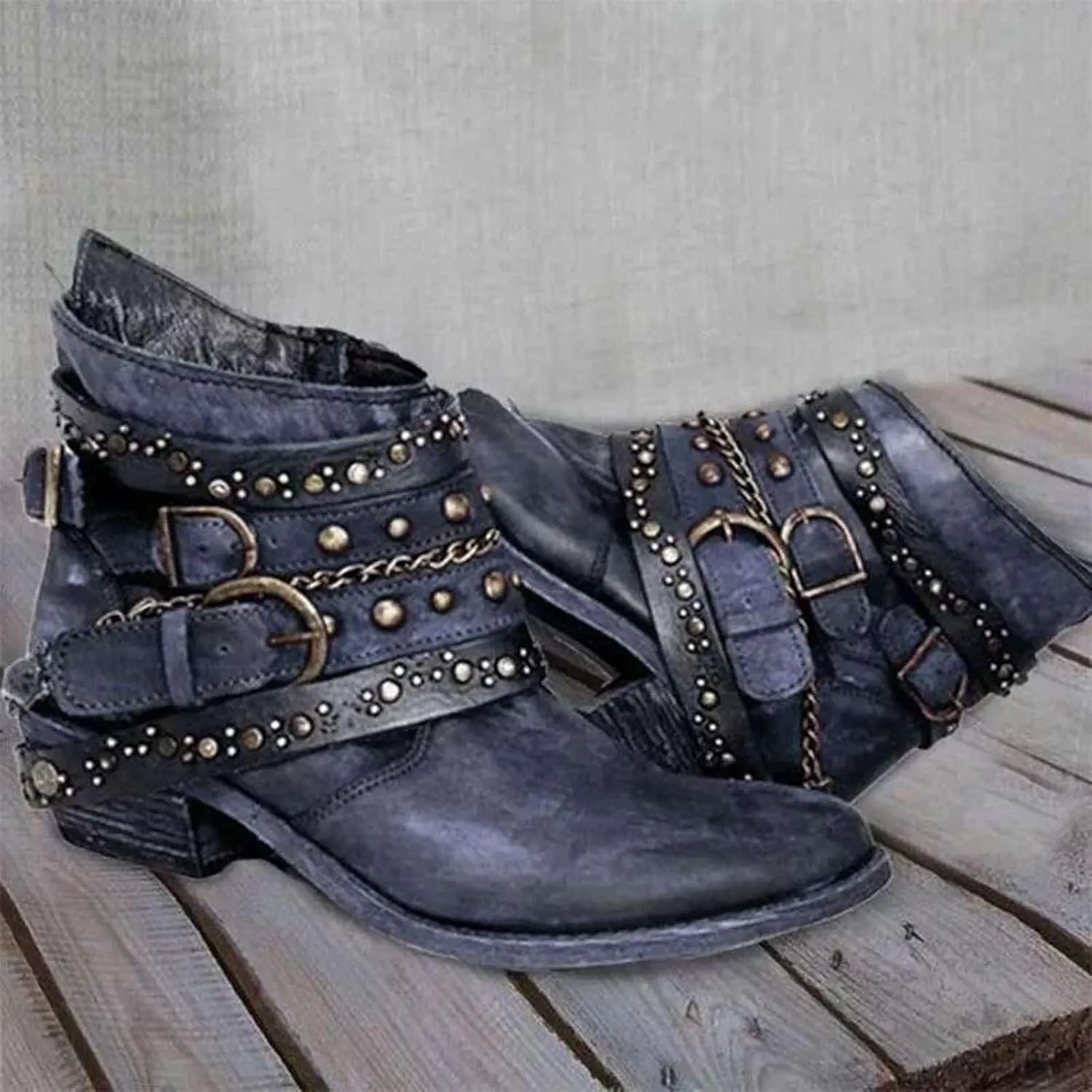 Boots for Women Ankle Womens Booties Black Womens Wide Boots Wide Width Steel Toe Shoes for Women Casual Round Head Pointed Toe Stacked Mid Heel