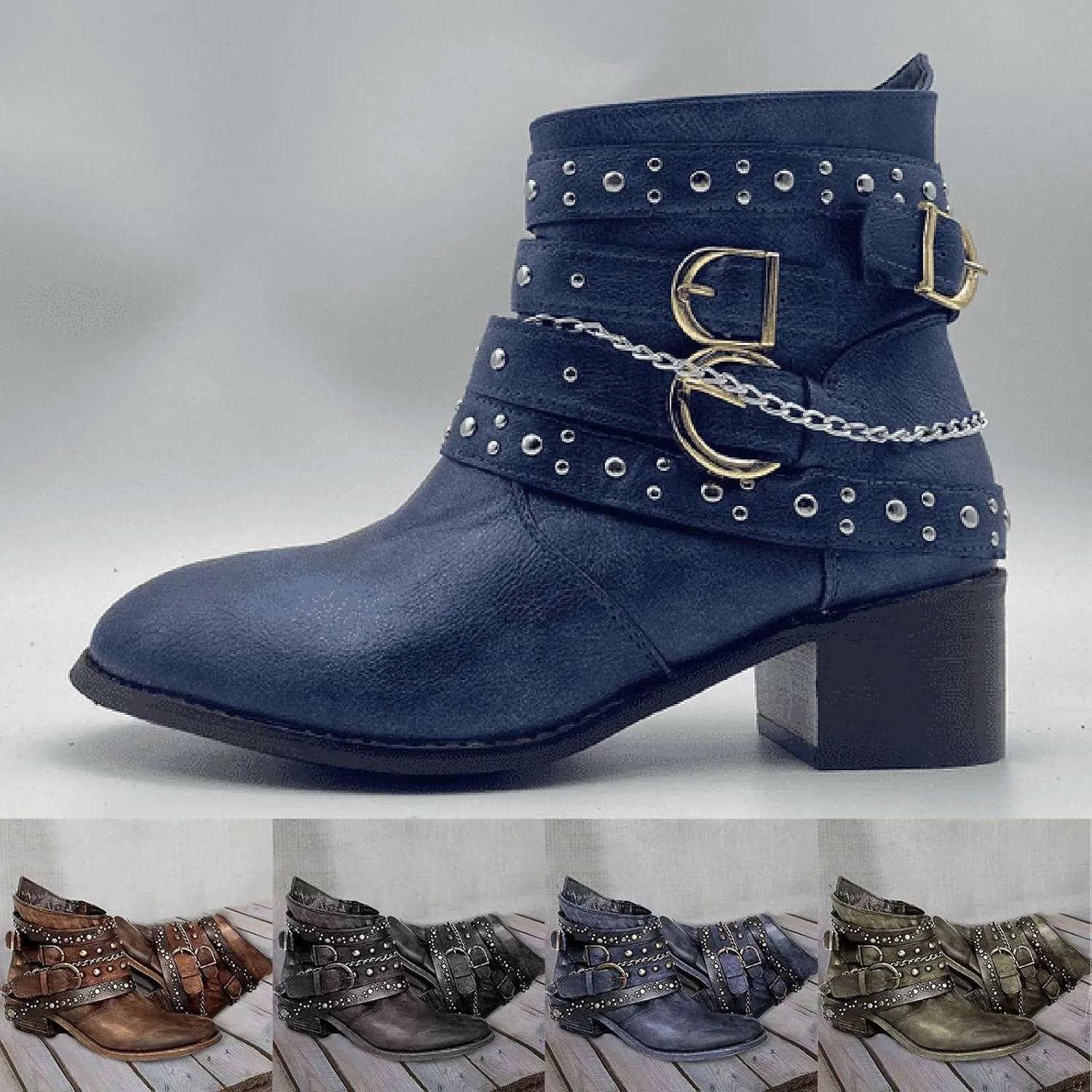 Boots for Women Ankle Womens Booties Black Womens Wide Boots Wide Width Steel Toe Shoes for Women Casual Round Head Pointed Toe Stacked Mid Heel