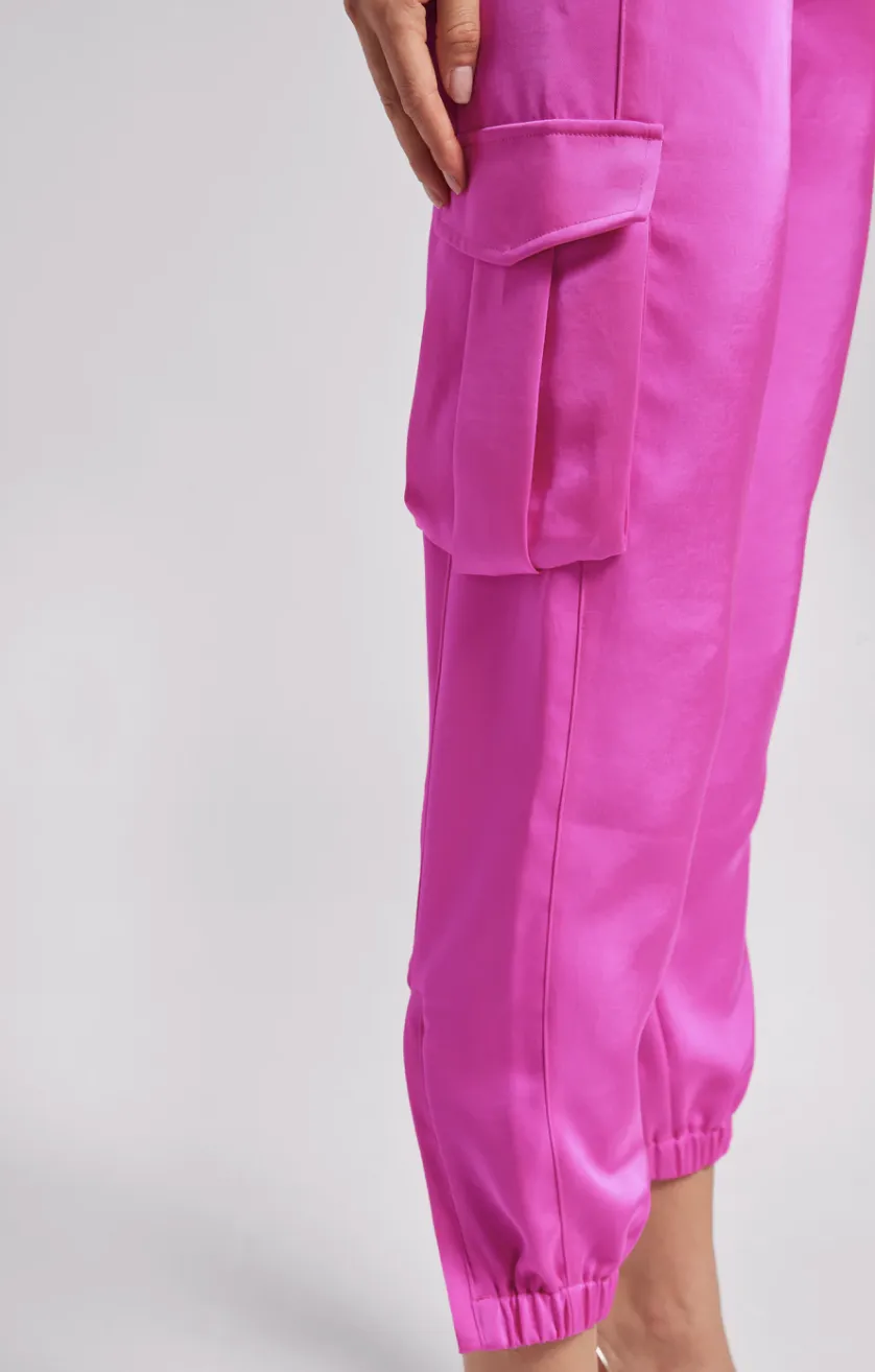 Chandra Satin Jogger - Hot Pink