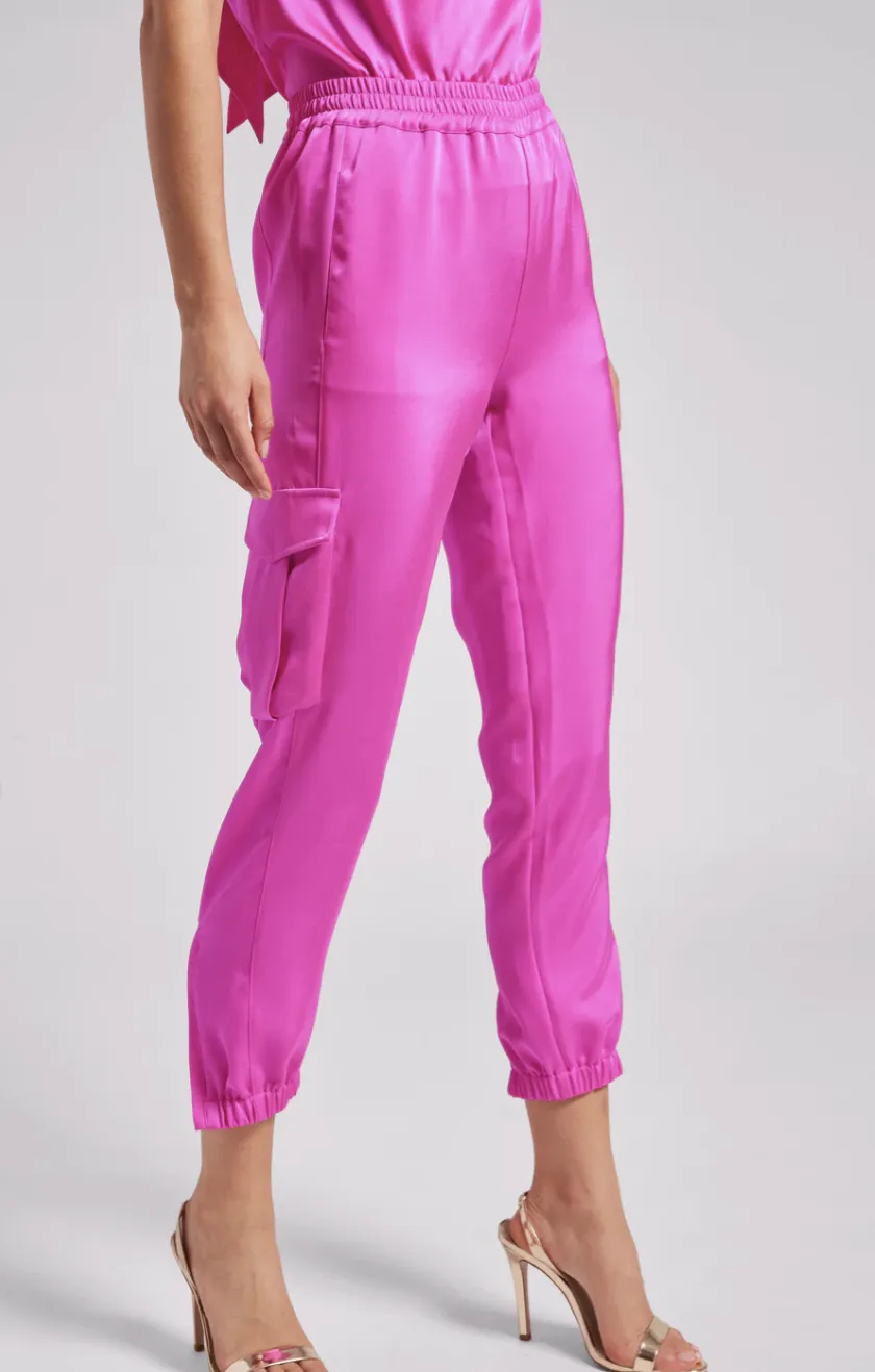 Chandra Satin Jogger - Hot Pink