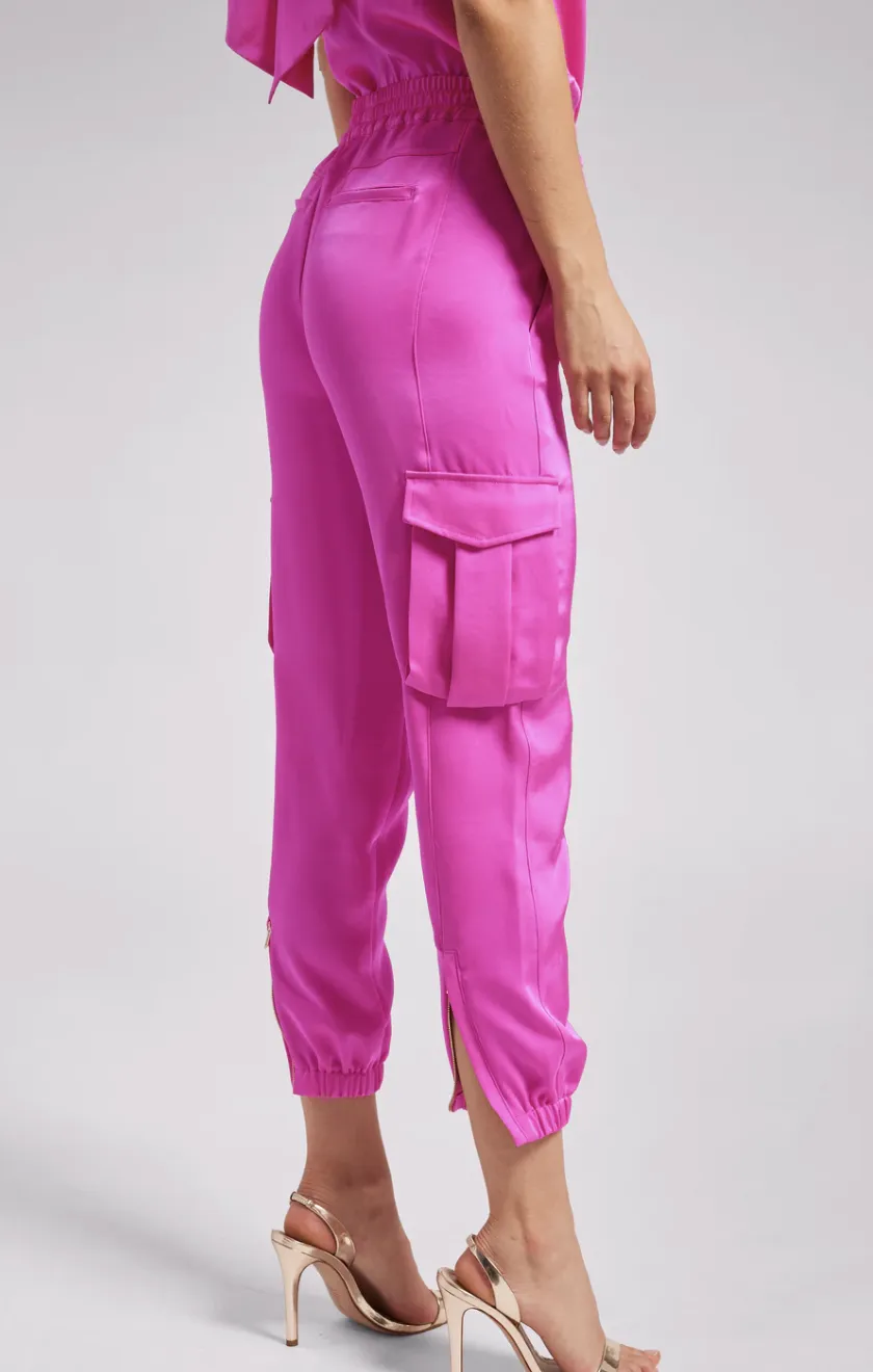 Chandra Satin Jogger - Hot Pink