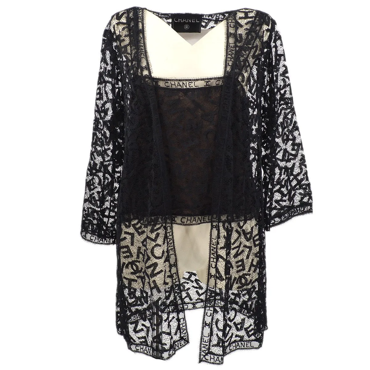 Chanel 1998 Fall logo-lettering lace top and cardigan set #38