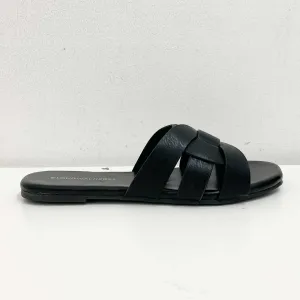 Cloudwalkers Black Faux Leather Slip On Open Toe Flat Sandals UK 8