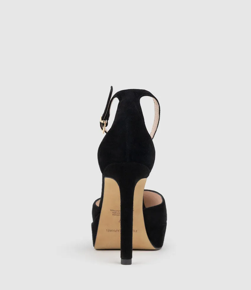 CODY110 DOrsay Platform Pump in Black Suede