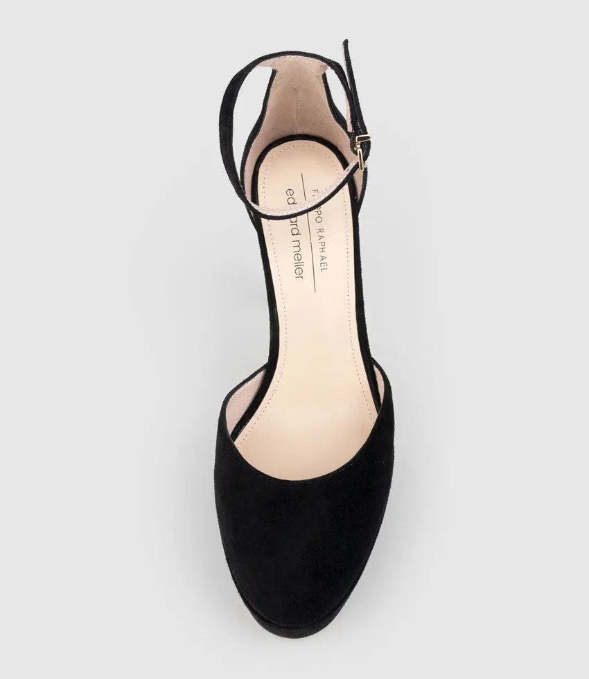 CODY110 DOrsay Platform Pump in Black Suede