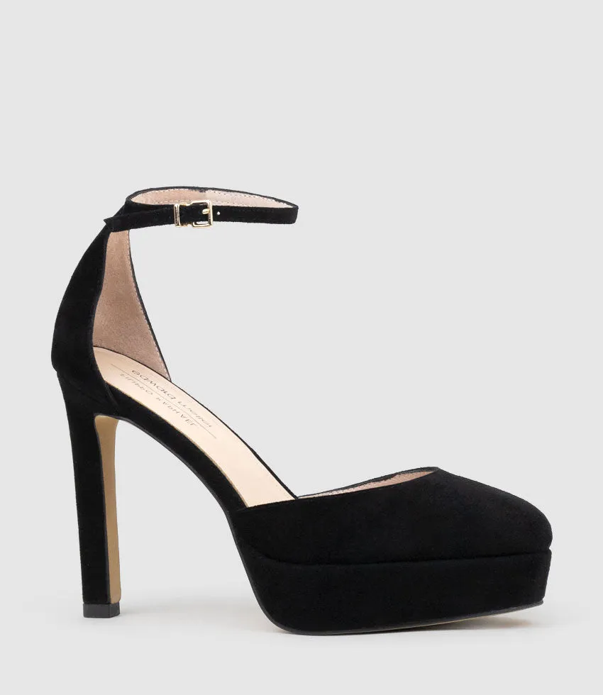 CODY110 DOrsay Platform Pump in Black Suede