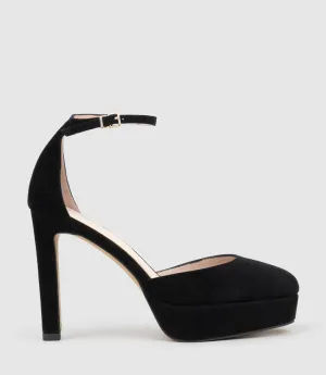 CODY110 DOrsay Platform Pump in Black Suede