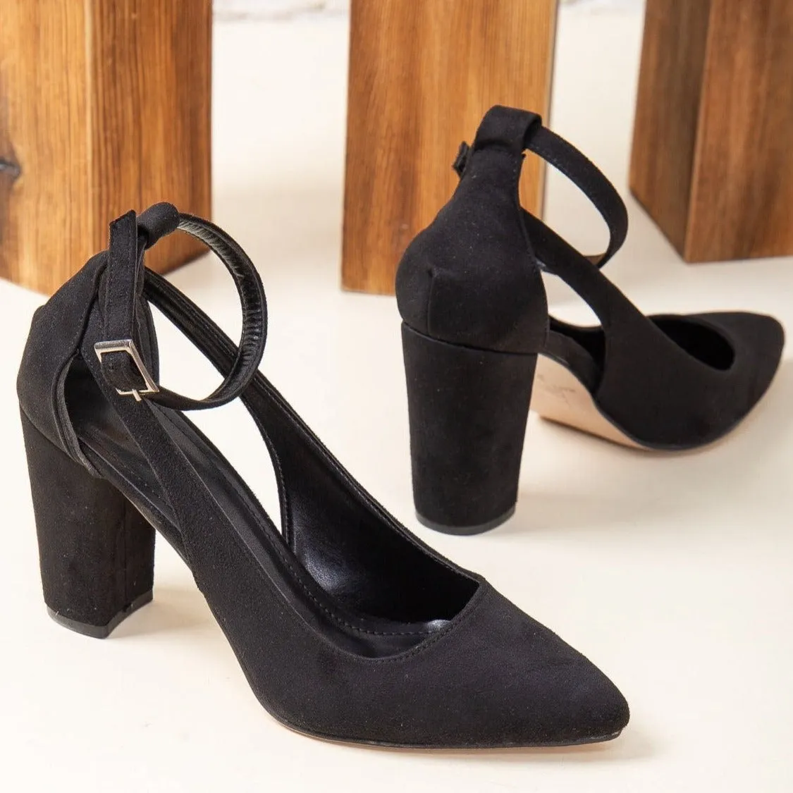 Colette - Black Suede Block Heels