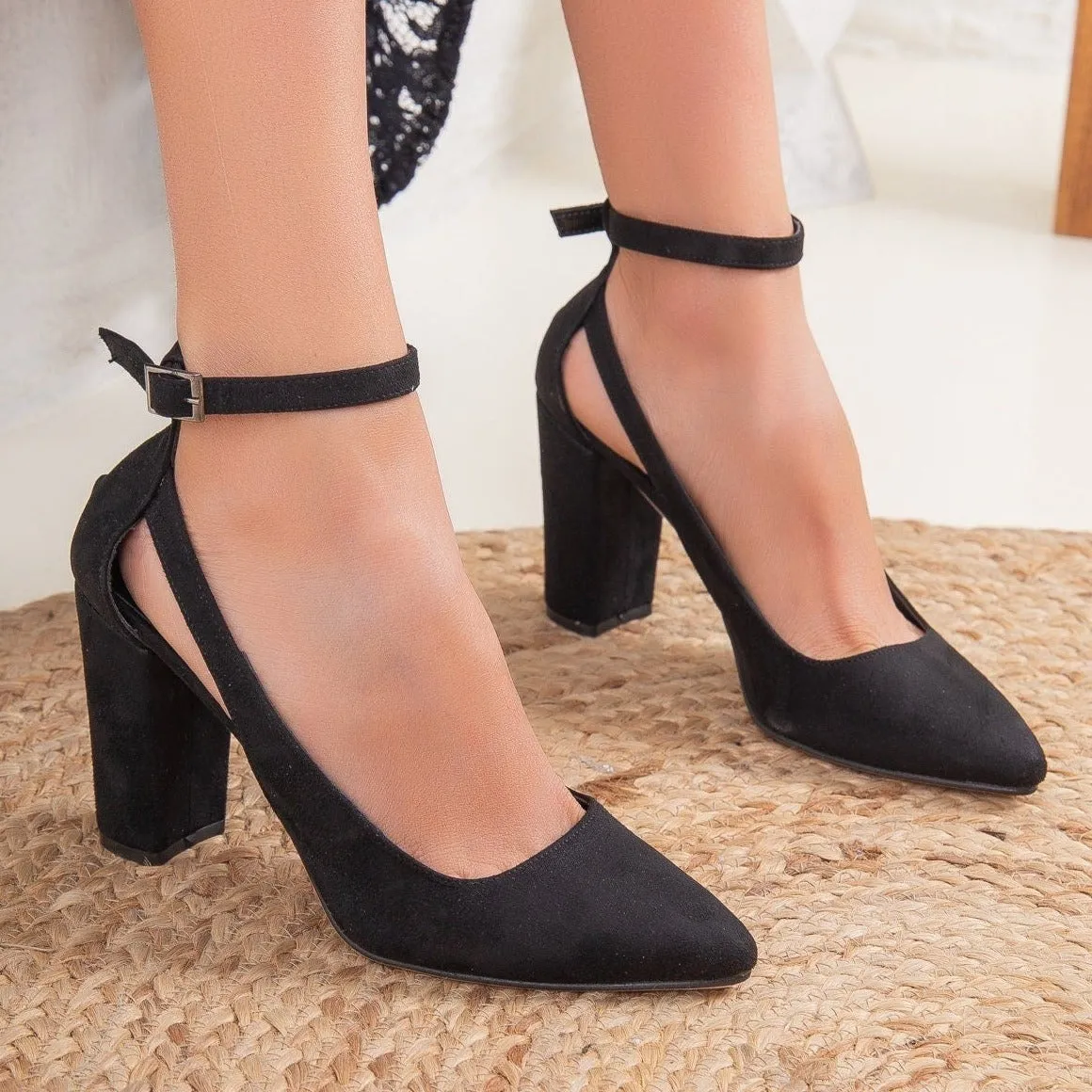Colette - Black Suede Block Heels