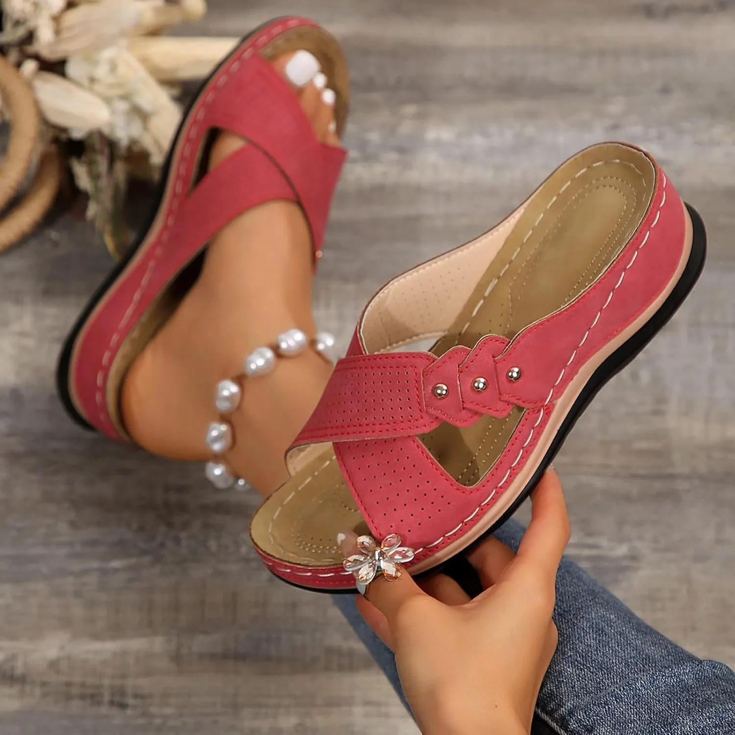 Comfortable Sandals for Women Open Toe Dressy Low Heel Sandals Fashion Crisscross Straps Slip on Wedge Sandal with Arch Support Slip on Platform Sandal Beach Shoes 2025 Orthopedic Wedge Shoes