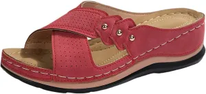 Comfortable Sandals for Women Open Toe Dressy Low Heel Sandals Fashion Crisscross Straps Slip on Wedge Sandal with Arch Support Slip on Platform Sandal Beach Shoes 2025 Orthopedic Wedge Shoes
