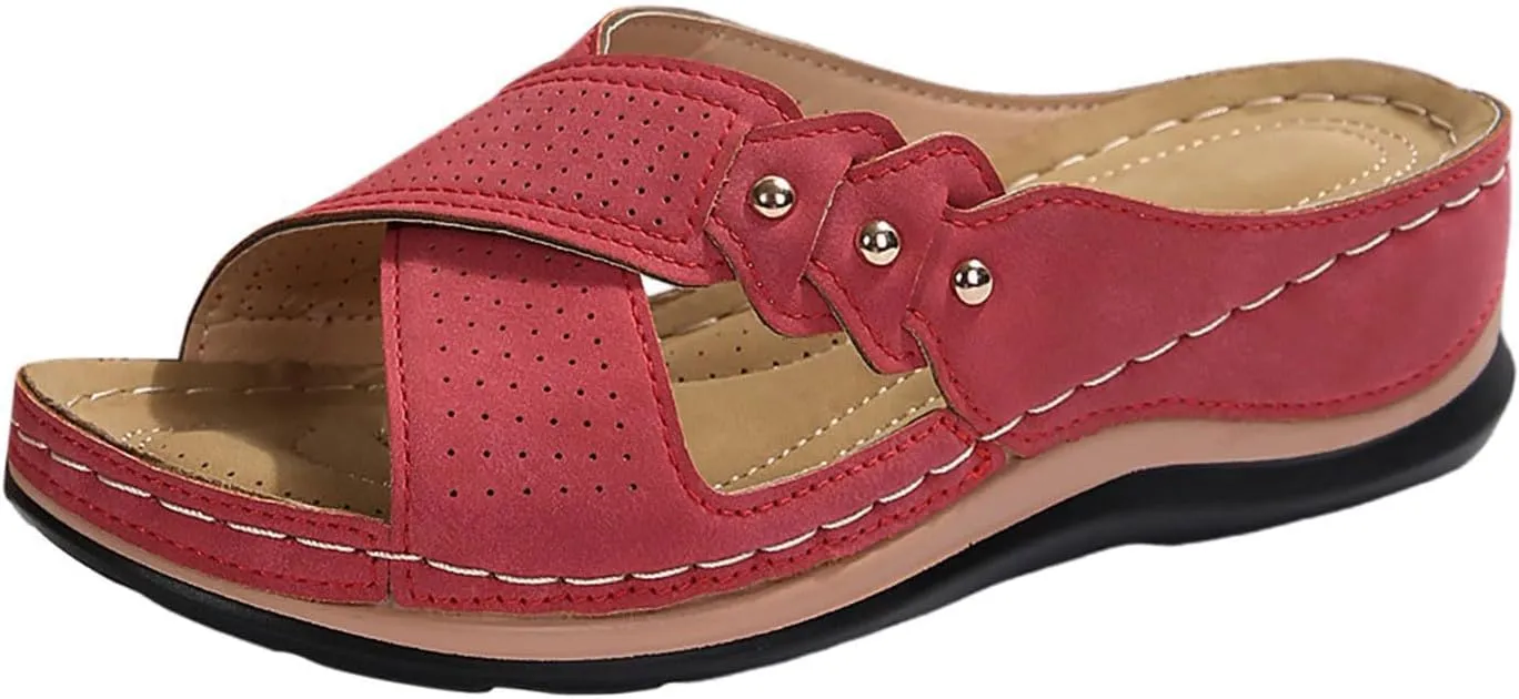Comfortable Sandals for Women Open Toe Dressy Low Heel Sandals Fashion Crisscross Straps Slip on Wedge Sandal with Arch Support Slip on Platform Sandal Beach Shoes 2025 Orthopedic Wedge Shoes