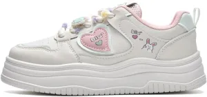 Cute Shoes Y2K  Pretty Pastel Thick Sole Bunny Sneaker Chunky Platform Aesthetic Love Heart Kawaii White Trainer for Women Girls Casual Beach Travel School Summer Spring