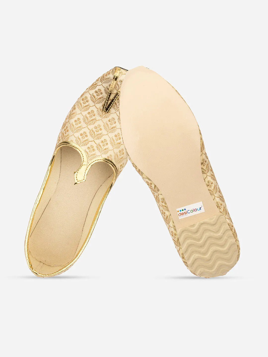 DESI COLOUR Men Gold-Toned Woven Design Espadrilles