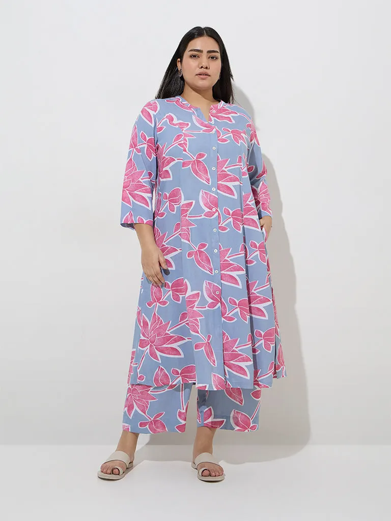 Diza Light Blue Floral Design Ethnic Pants