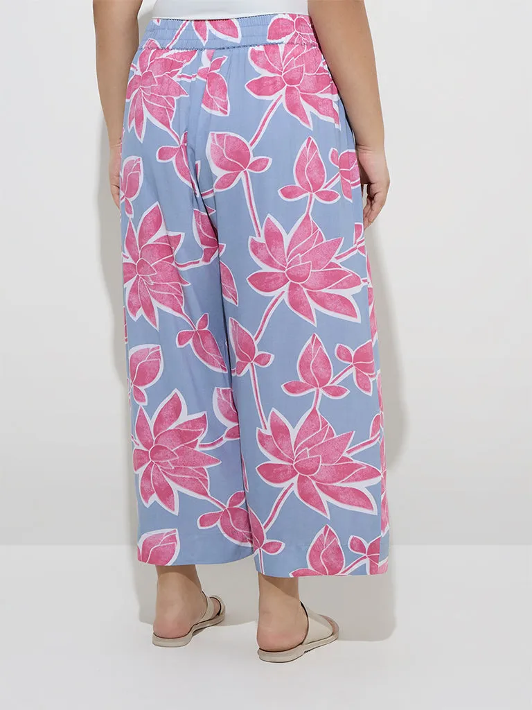 Diza Light Blue Floral Design Ethnic Pants