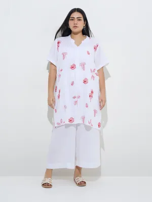 Diza White Botanical Embroidered High-Low Kurta