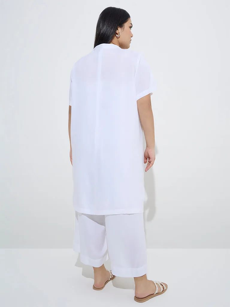 Diza White Botanical Embroidered High-Low Kurta