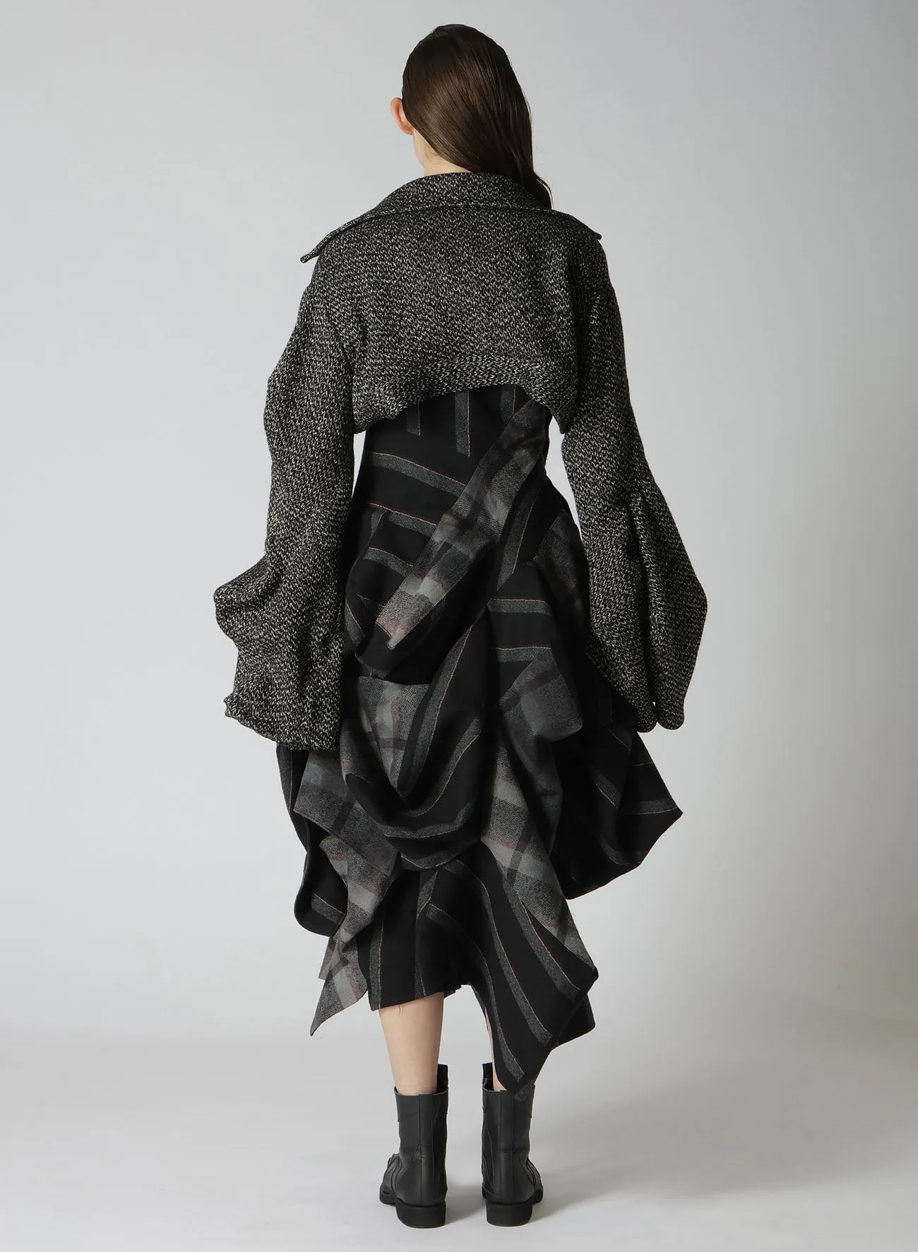 DOBBY HEATHER TWEED BOX D SLEEVES DOUBLE F SHORT JACKET