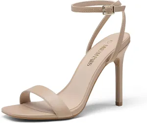 DREAM PAIRS Womens High Stilettos Open Square Toe Ankle Strap Heels Sexy Comfort Strappy Dress Shoes Wedding Bridal Pumps Sandals