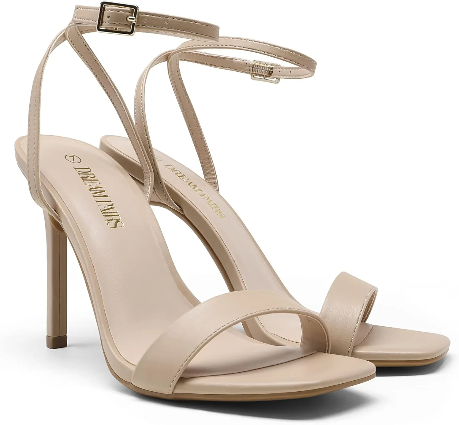 DREAM PAIRS Womens High Stilettos Open Square Toe Ankle Strap Heels Sexy Comfort Strappy Dress Shoes Wedding Bridal Pumps Sandals