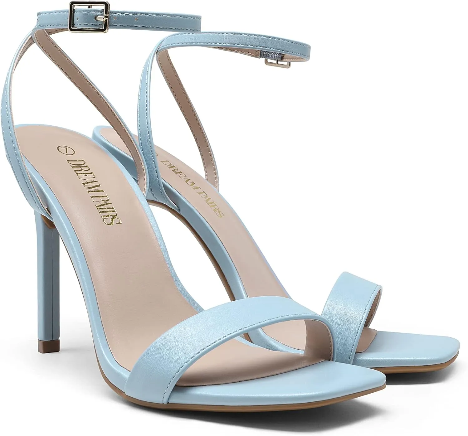 DREAM PAIRS Womens High Stilettos Open Square Toe Ankle Strap Heels Sexy Comfort Strappy Dress Shoes Wedding Bridal Pumps Sandals